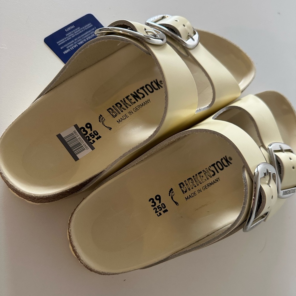 NEW Birkenstock Arizona Big Buckle High Shine Butter Leather 39 8-8.5 Silver - Picture 5 of 8